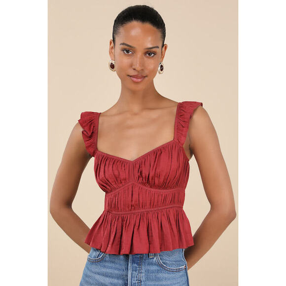 Lulus Tops - Lulus Sanne Rust Red Flutter Sleeve Tank Top - Size XS